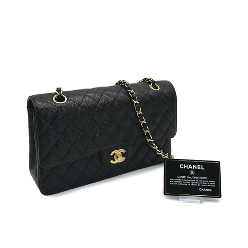 CHANEL VINTAGE CLASSIC FLAP MEDIUM CHAIN SHOULDER BAG BLACK CAVIAR SKIN 90309655 - PURPOSE