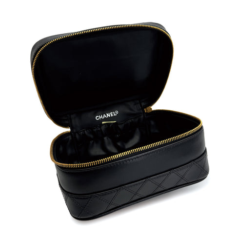 CHANEL VINTAGE BICOLORE VANITY HAND BAG BLACK CALF LEATHER 90309656 - PURPOSE