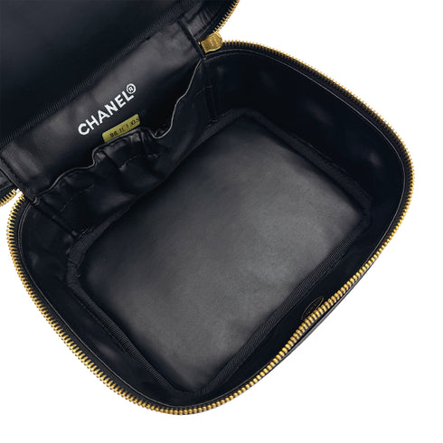 CHANEL VINTAGE BICOLORE VANITY HAND BAG BLACK CALF LEATHER 90309656 - PURPOSE