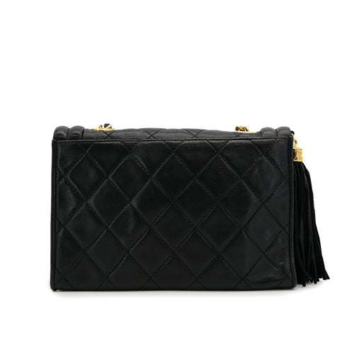 CHANEL VINTAGE MATELASSE CHAIN SHOULDER BAG FRINGE BLACK LAMB SKIN 90309665 - PURPOSE