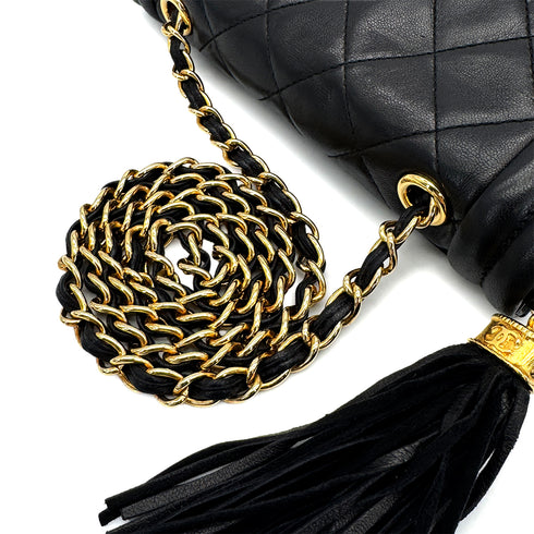 CHANEL VINTAGE MATELASSE CHAIN SHOULDER BAG FRINGE BLACK LAMB SKIN 90309665 - PURPOSE