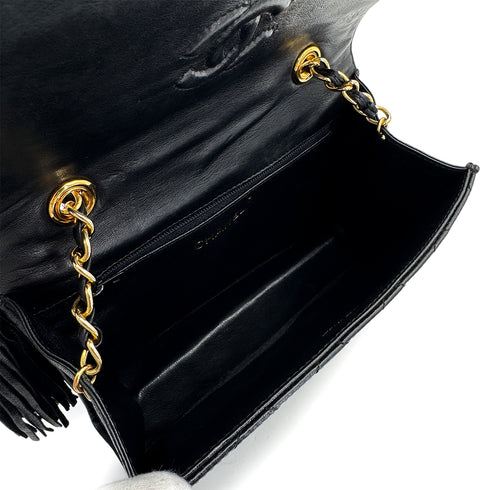 CHANEL VINTAGE MATELASSE CHAIN SHOULDER BAG FRINGE BLACK LAMB SKIN 90309665 - PURPOSE