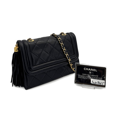 CHANEL VINTAGE MATELASSE CHAIN SHOULDER BAG FRINGE BLACK LAMB SKIN 90309665 - PURPOSE
