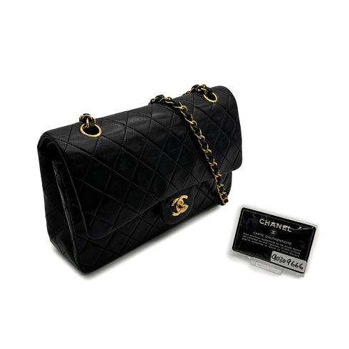 CHANEL VINTAGE CLASSIC FLAP MEDIUM CHAIN SHOULDER BAG BLACK LAMB SKIN 90309666 - PURPOSE