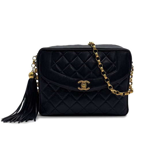 CHANEL VINTAGE COCO BALL MATELASSE BIJOU CHAIN SHOULDER BAG FRINGE NAVY LAMB SKIN 90309667 - PURPOSE
