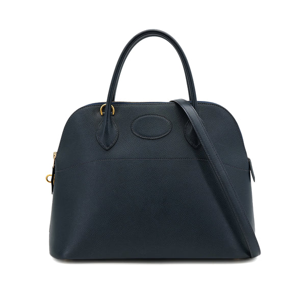 HERMES BOLIDE 31 BLUE INDIGO COURCHEVEL HAND SHOULDER BAG □C GOLD HARDWARE 90309668 - PURPOSE