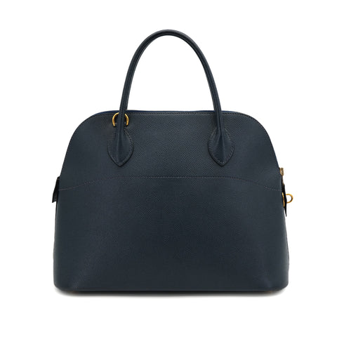 HERMES BOLIDE 31 BLUE INDIGO COURCHEVEL HAND SHOULDER BAG □C GOLD HARDWARE 90309668 - PURPOSE