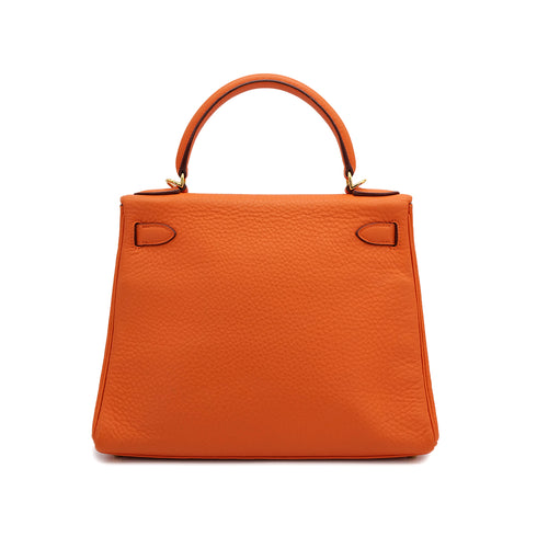 HERMES KELLY 28 RETOURNE ORANGE TAURILLON CLEMENCE HAND SHOULDER BAG □G GOLD HARDWARE 90309670
