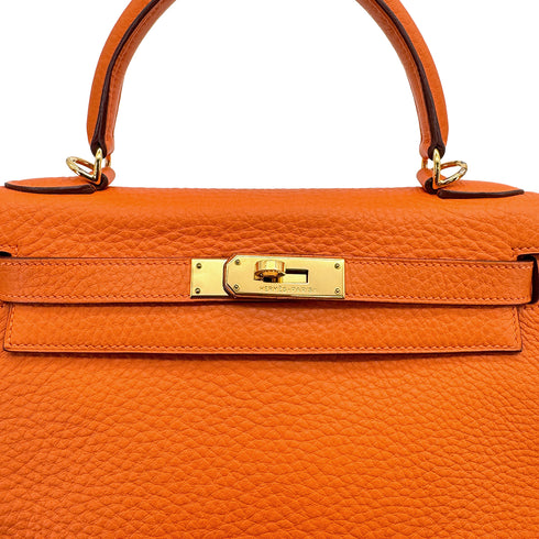 HERMES KELLY 28 RETOURNE ORANGE TAURILLON CLEMENCE HAND SHOULDER BAG □G GOLD HARDWARE 90309670