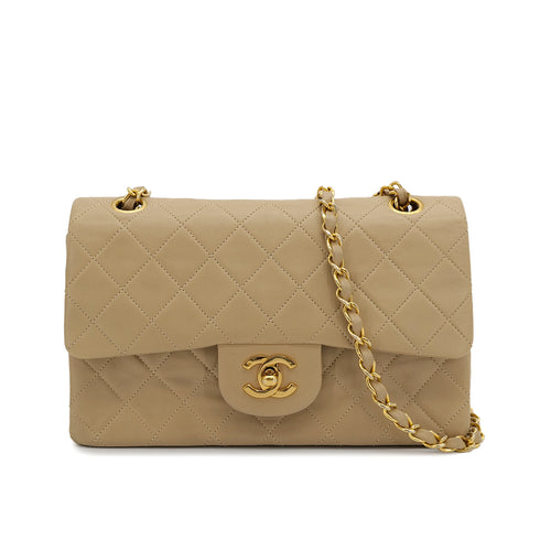 CHANEL VINTAGE CLASSIC FLAP SMALL CHAIN SHOULDER BAG BEIGE LAMB SKIN 90309671 - PURPOSE