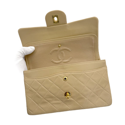 CHANEL VINTAGE CLASSIC FLAP SMALL CHAIN SHOULDER BAG BEIGE LAMB SKIN 90309671 - PURPOSE