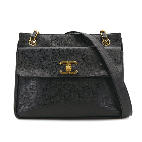 CHANEL VINTAGE TURN LOCK CHAIN TOTE BAG BLACK CAVIAR SKIN 90309672 - PURPOSE