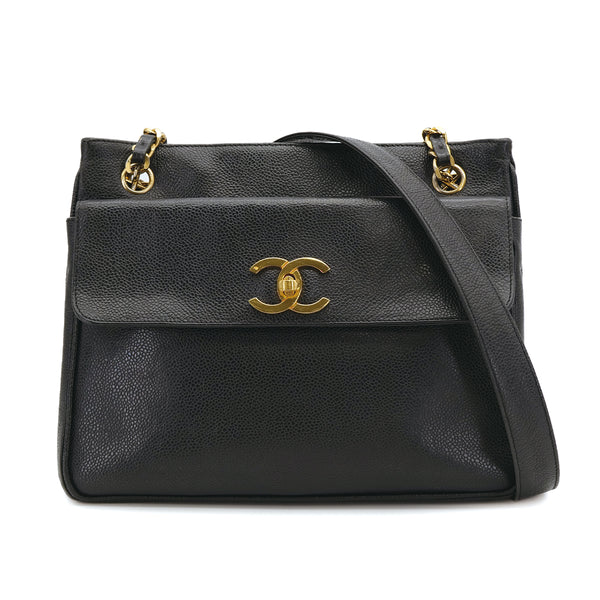 CHANEL VINTAGE TURN LOCK CHAIN TOTE BAG BLACK CAVIAR SKIN 90309672 - PURPOSE