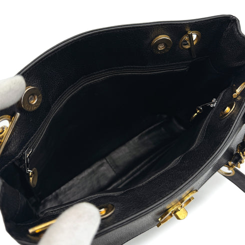 CHANEL VINTAGE TURN LOCK CHAIN TOTE BAG BLACK CAVIAR SKIN 90309672 - PURPOSE