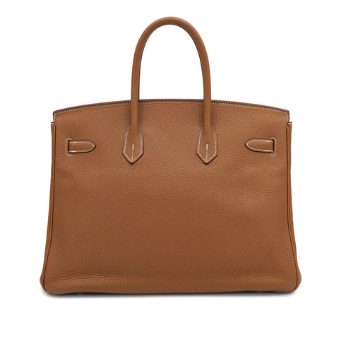 HERMES BIRKIN 35 GOLD TAURILLON CLEMENCE HAND BAG ▢L PALLADIUM HARDWARE 90309673 - PURPOSE