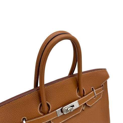 HERMES BIRKIN 35 GOLD TAURILLON CLEMENCE HAND BAG ▢L PALLADIUM HARDWARE 90309673 - PURPOSE