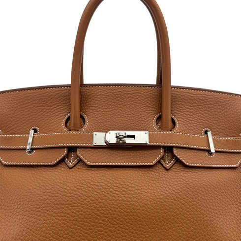 HERMES BIRKIN 35 GOLD TAURILLON CLEMENCE HAND BAG ▢L PALLADIUM HARDWARE 90309673 - PURPOSE