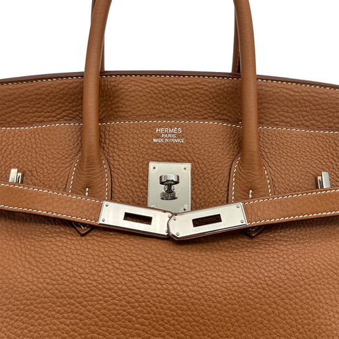HERMES BIRKIN 35 GOLD TAURILLON CLEMENCE HAND BAG ▢L PALLADIUM HARDWARE 90309673 - PURPOSE