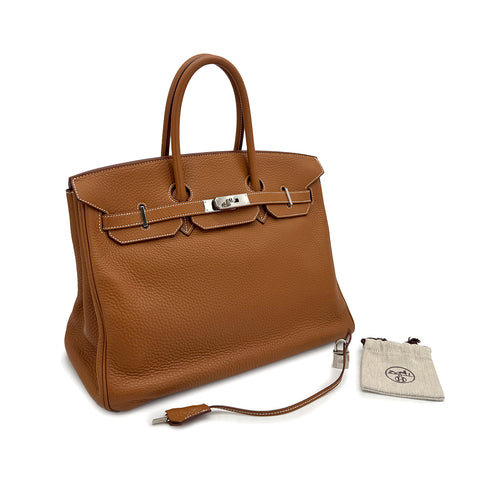 HERMES BIRKIN 35 GOLD TAURILLON CLEMENCE HAND BAG ▢L PALLADIUM HARDWARE 90309673 - PURPOSE