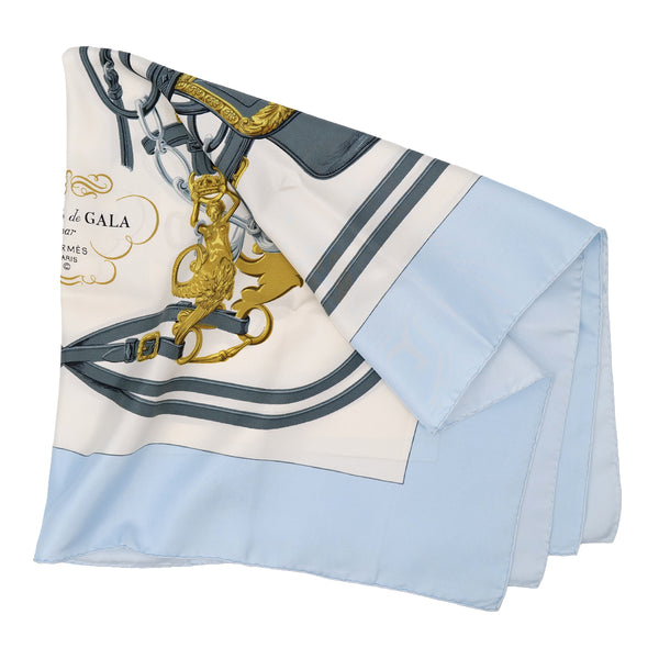 HERMES CARRE 90 BRIDES DE GALA SCARF SILK LIGHT BLUE WHITE 90309674 - PURPOSE