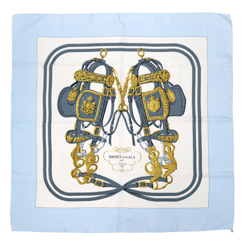 HERMES CARRE 90 BRIDES DE GALA SCARF SILK LIGHT BLUE WHITE 90309674 - PURPOSE