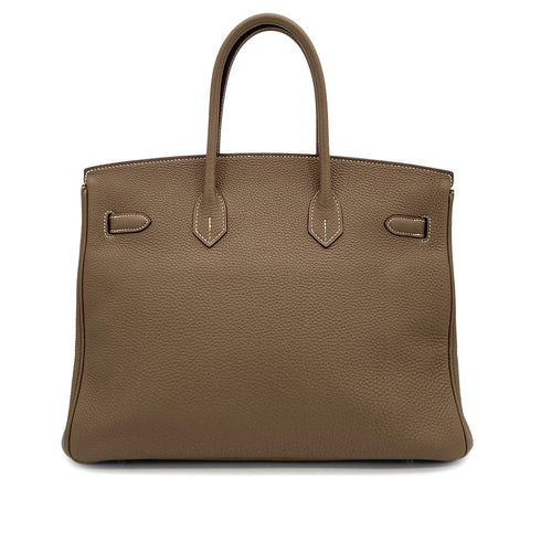HERMES BIRKIN 35 ETOUPE TAURILLON CLEMENCE HAND BAG ▢N PALLADIUM HARDWARE 90309730 - PURPOSE