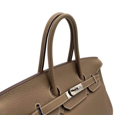 HERMES BIRKIN 35 ETOUPE TAURILLON CLEMENCE HAND BAG ▢N PALLADIUM HARDWARE 90309730 - PURPOSE