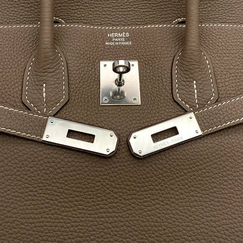 HERMES BIRKIN 35 ETOUPE TAURILLON CLEMENCE HAND BAG ▢N PALLADIUM HARDWARE 90309730 - PURPOSE