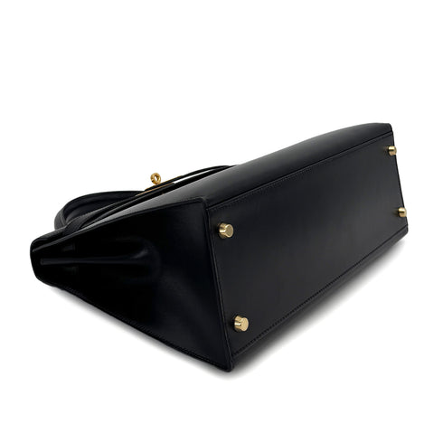 HERMES KELLY 32 SELLIER BLACK BOXCALF HAND SHOULDER BAG 2005 SQUARE I GOLD HARDWARE 90309731 - PURPOSE