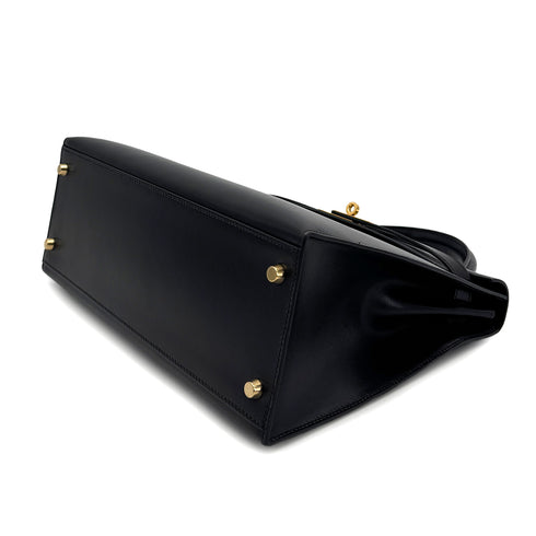 HERMES KELLY 32 SELLIER BLACK BOXCALF HAND SHOULDER BAG 2005 SQUARE I GOLD HARDWARE 90309731 - PURPOSE