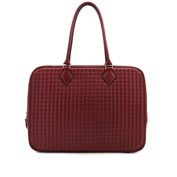 HERMES PLUME 32 HAND BAG WAFFLE DEUTCH ROUGE H □G PALLADIUM HARDWARE 90309732 - PURPOSE