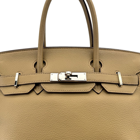 HERMES BIRKIN 30 POUSSIERE TAURILLON CLEMENCE HAND BAG □L PALLADIUM HARDWARE 90309733 - PURPOSE