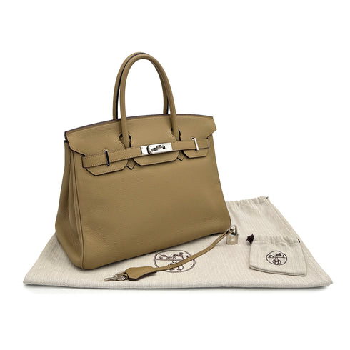 HERMES BIRKIN 30 POUSSIERE TAURILLON CLEMENCE HAND BAG □L PALLADIUM HARDWARE 90309733 - PURPOSE