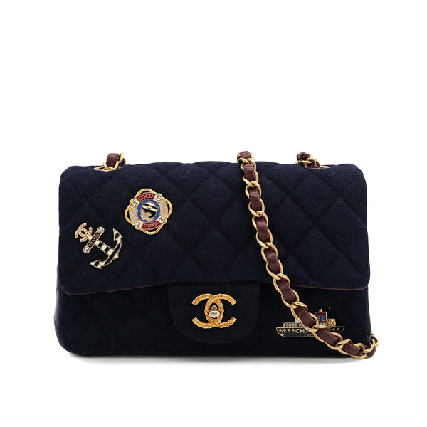 CHANEL MATELASSE MARINE ICON CHAIN SHOULDER BAG NAVY COTTON LEATHER 90309736 - PURPOSE