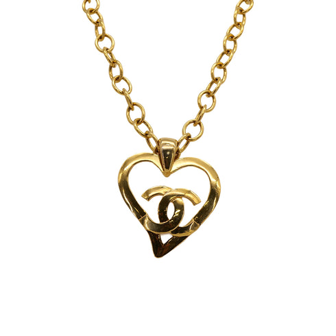 CHANEL VINTAGE NECKLACE COCOMARK HEART GOLD ACCESSORY 95P 90309741 - PURPOSE
