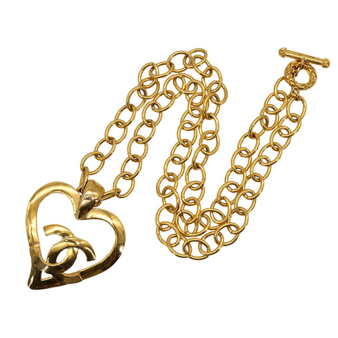 CHANEL VINTAGE NECKLACE COCOMARK HEART GOLD ACCESSORY 95P 90309741 - PURPOSE