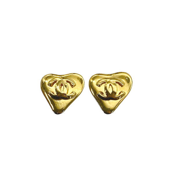 CHANEL VINTAGE EARRINGS COCOMARK HEART GOLD ACCESSORY 93P 90309746 - PURPOSE