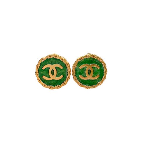 CHANEL VINTAGE EARRINGS COCOMARK ROUND GREEN ACCESSORY 95P 90309749 - PURPOSE
