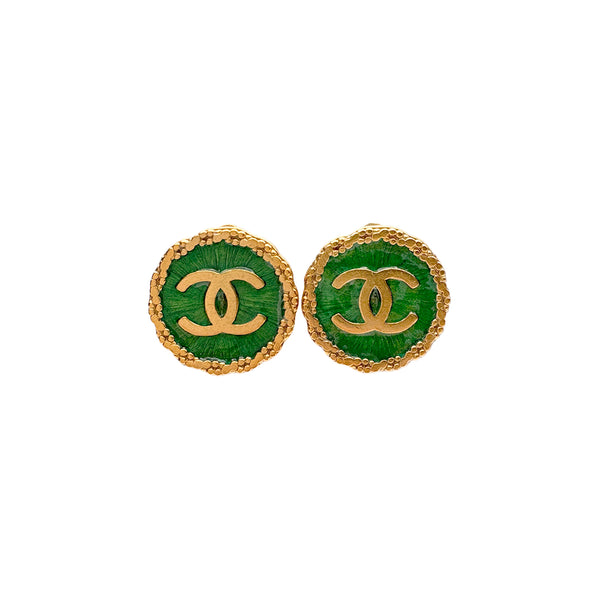 CHANEL VINTAGE EARRINGS COCOMARK ROUND GREEN ACCESSORY 95P 90309749 - PURPOSE
