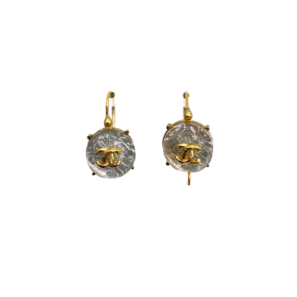 CHANEL VINTAGE EARRINGS ROUND COCOMARK GOLD CLEAR ACCESSORY 99P 90309758 - PURPOSE
