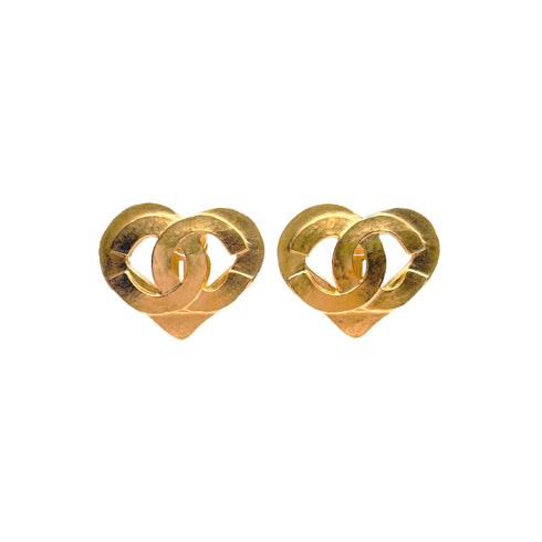 CHANEL VINTAGE EARRINGS HEART COCOMARK GOLD ACCESSORY 95P 90309760 - PURPOSE