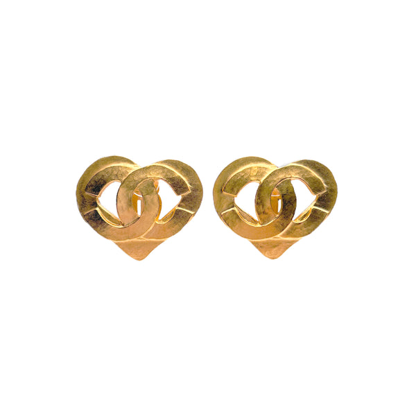 CHANEL VINTAGE EARRINGS HEART COCOMARK GOLD ACCESSORY 95P 90309760 - PURPOSE