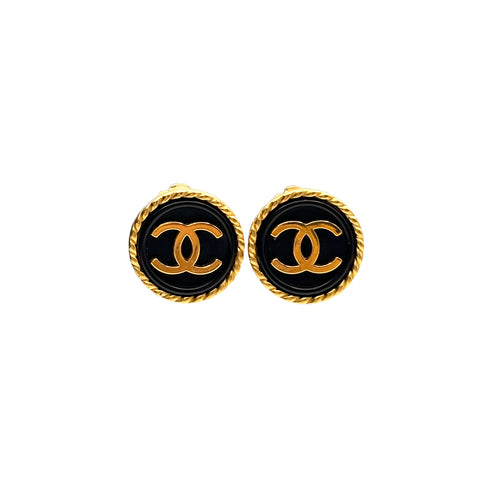 CHANEL VINTAGE EARRINGS ROUND COCOMARK GOLD BLACK ACCESSORY 96A 90309761 - PURPOSE