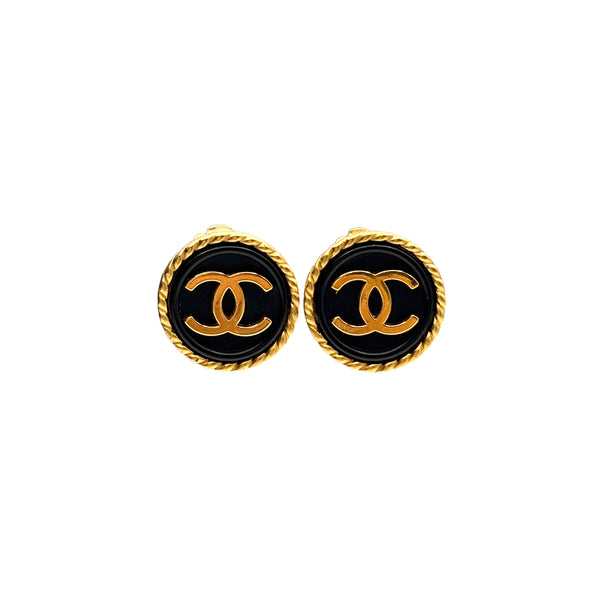 CHANEL VINTAGE EARRINGS ROUND COCOMARK GOLD BLACK ACCESSORY 96A 90309761 - PURPOSE