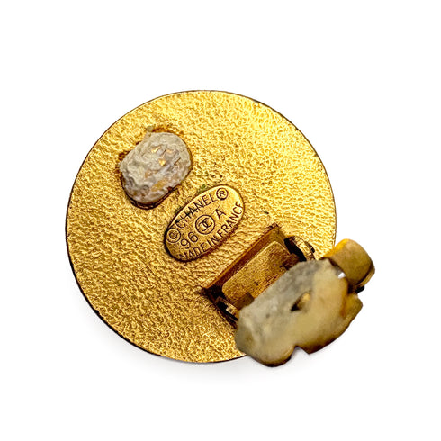 CHANEL VINTAGE EARRINGS ROUND COCOMARK GOLD BLACK ACCESSORY 96A 90309761 - PURPOSE