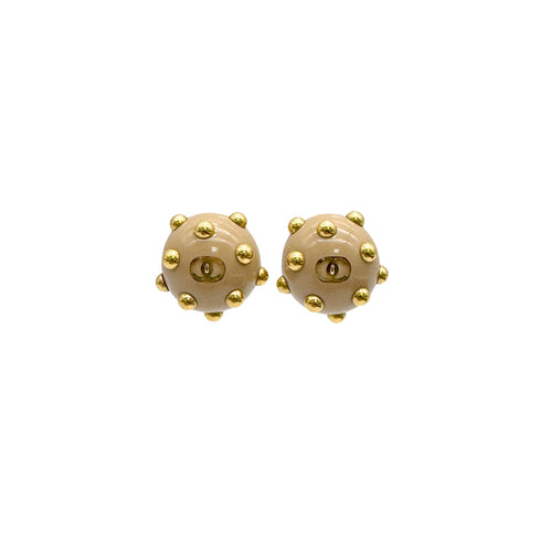 CHANEL VINTAGE EARRINGS ROUND COCOMARK GOLD BEIGE ACCESSORY 00A 90309766 - PURPOSE
