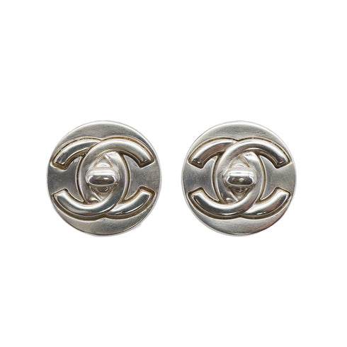 CHANEL VINTAGE EARRINGS COCOMARK ROUND SILVER ACCESSORY 97A 90309771 - PURPOSE
