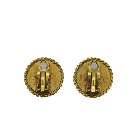 CHANEL VINTAGE EARRINGS COCOMARK CIRCLE BLACK GOLD ACCESSORY 95P 90309772 - PURPOSE