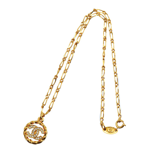 CHANEL VINTAGE NECKLACE COCOMARK RHINESTONE GOLD ACCESSORY 90309776 - PURPOSE