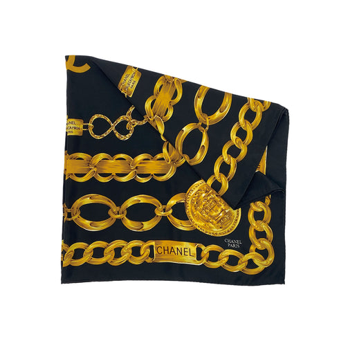 CHANEL VINTAGE SCARF COCOMARK CHAIN MOTIF GOLD BLACK 90309780 - PURPOSE